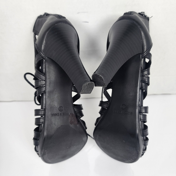 Me Too Black Women Strappy Laced Blocked Heels Size 10 - Picture 10 of 13